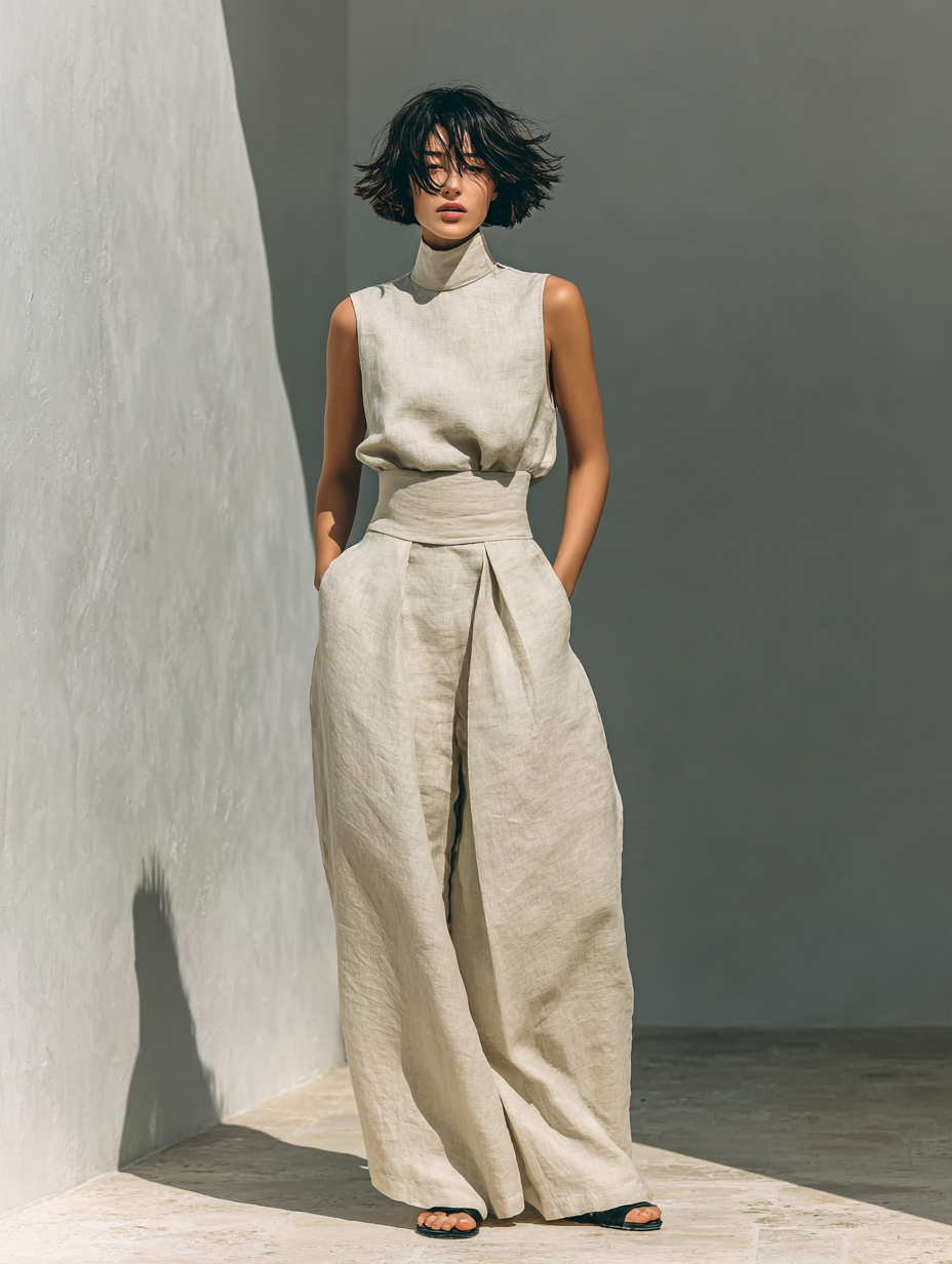 Conjunto Calma Mediterránea | Blusa sin mangas y pantalón amplio