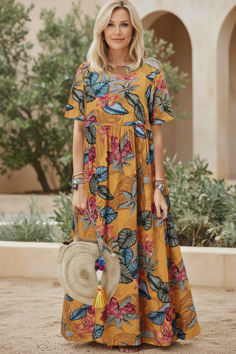 Vestido Veranda en Flor | Manga corta y cintura definida