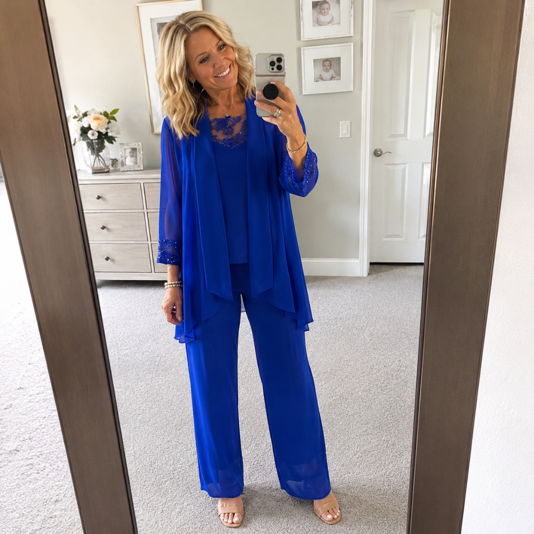 Conjunto Brisa de Gala | Chaqueta abierta, top y pantalón amplio