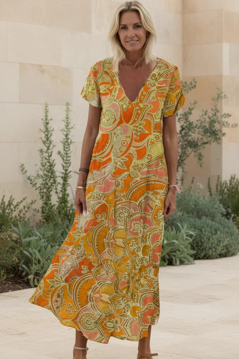 Vestido Atardecer Bohemio | Escote en V y cintura alta