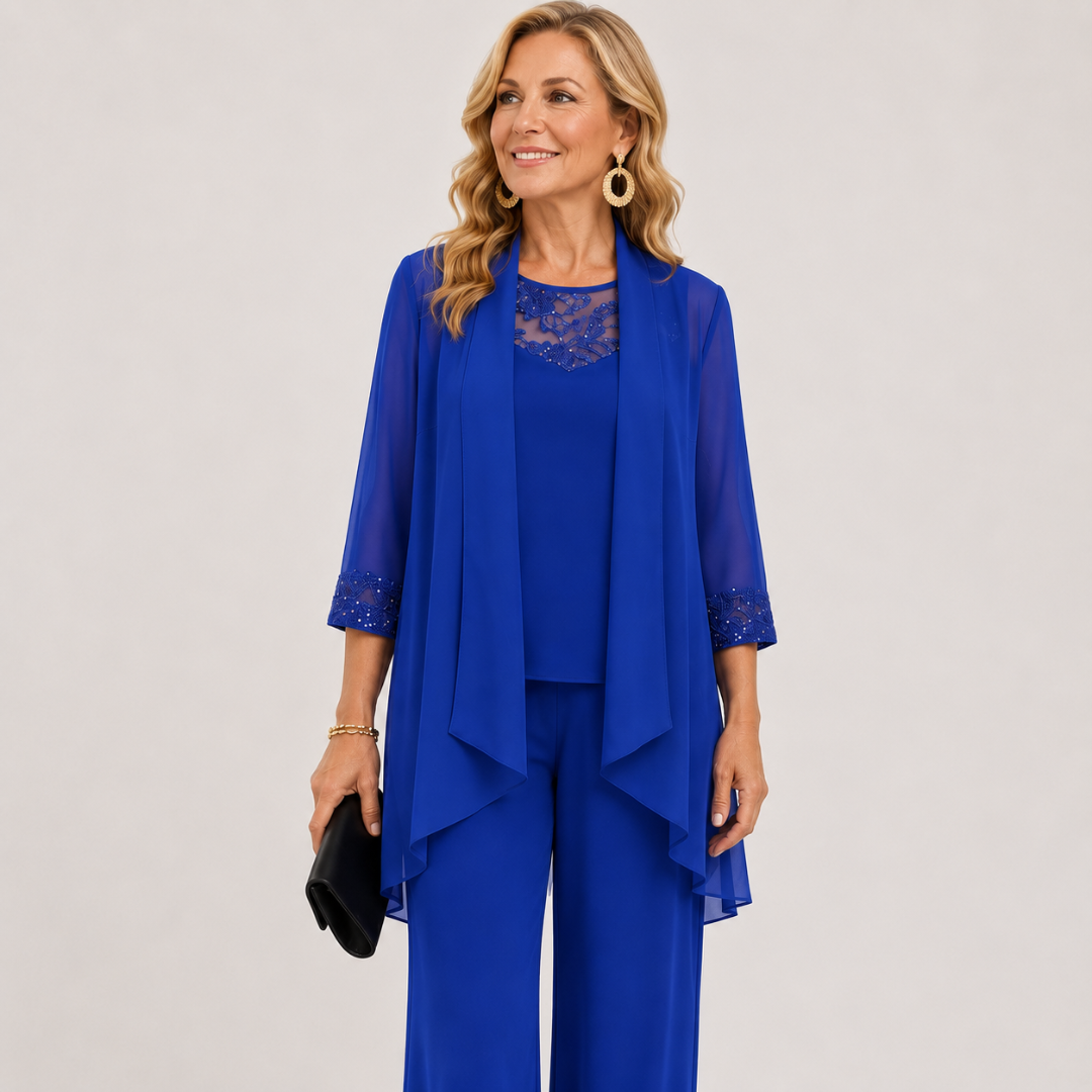 Conjunto Brisa de Gala | Chaqueta abierta, top y pantalón amplio