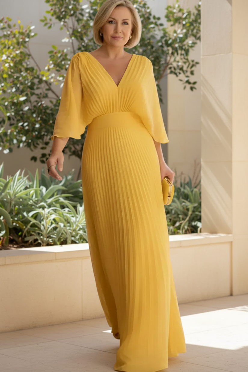 Vestido Gala de Miel | Plisado y mangas de capa