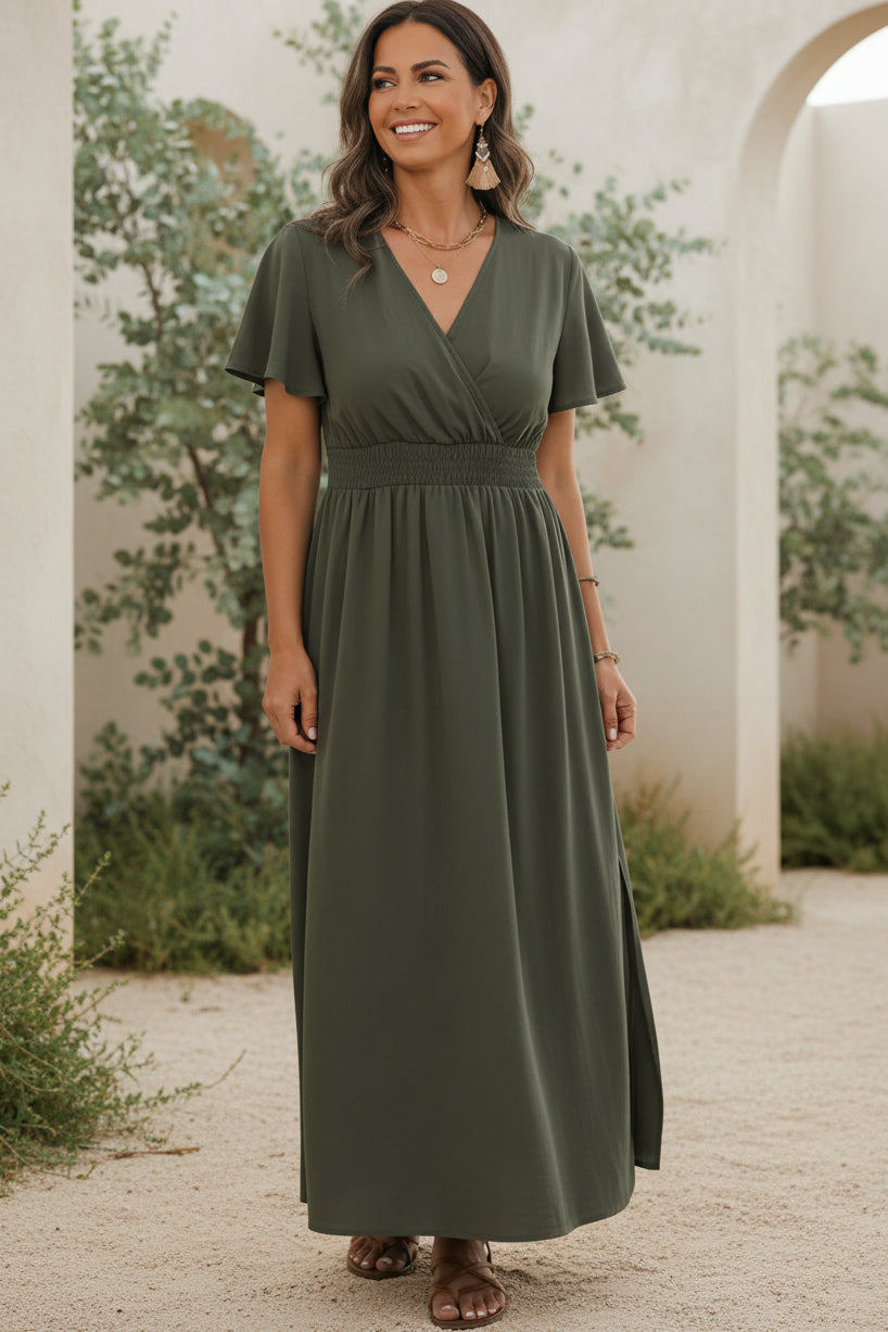 Vestido Sencillez de Noche | Escote en V y cintura alta