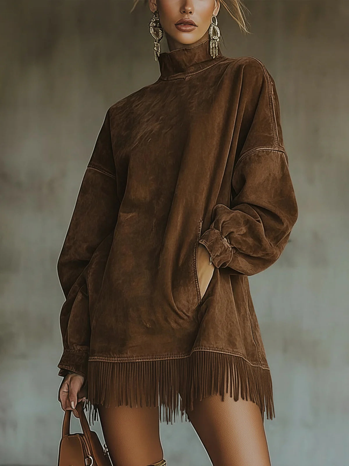 Jimena | Vestido de cuello alto con flecos