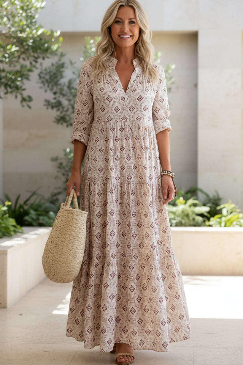 Vestido Sendero de Oliva | Aire bohemio y manga corta