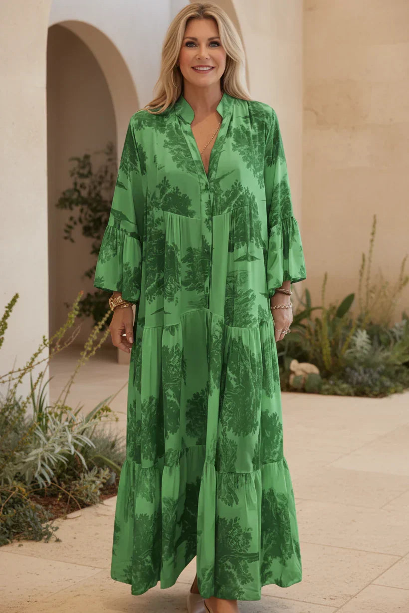 Vestido Bosque de Bruma | Motivos botánicos y mangas acampanadas