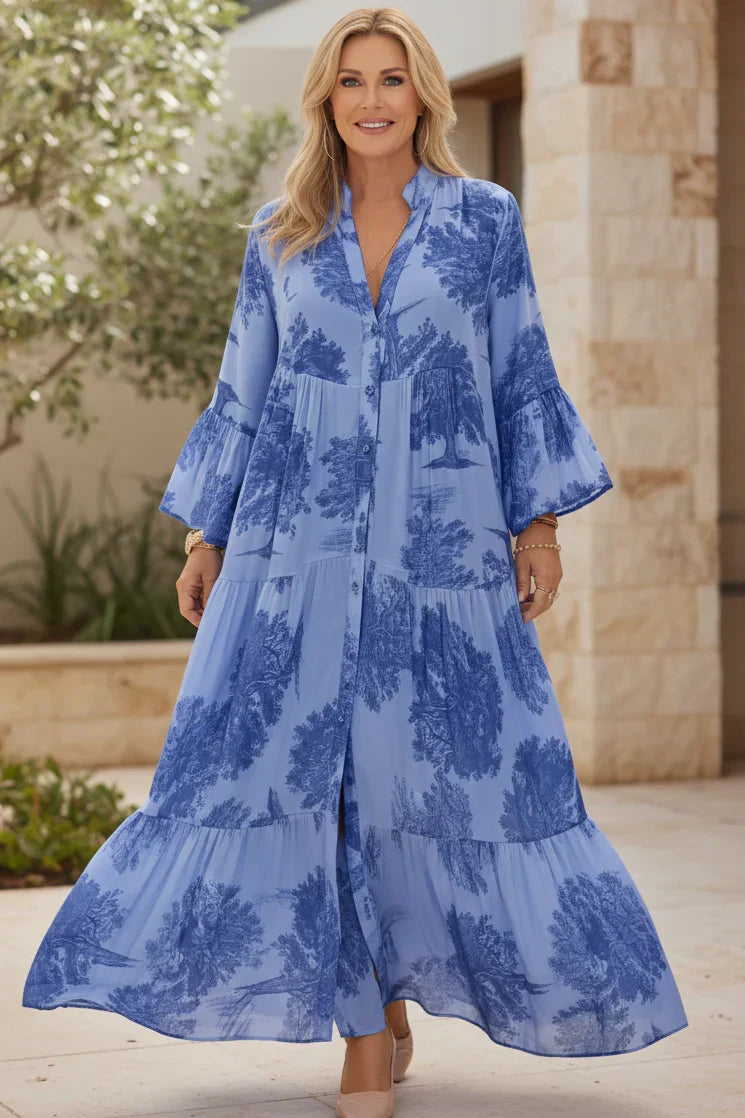 Vestido Bosque de Bruma | Motivos botánicos y mangas acampanadas