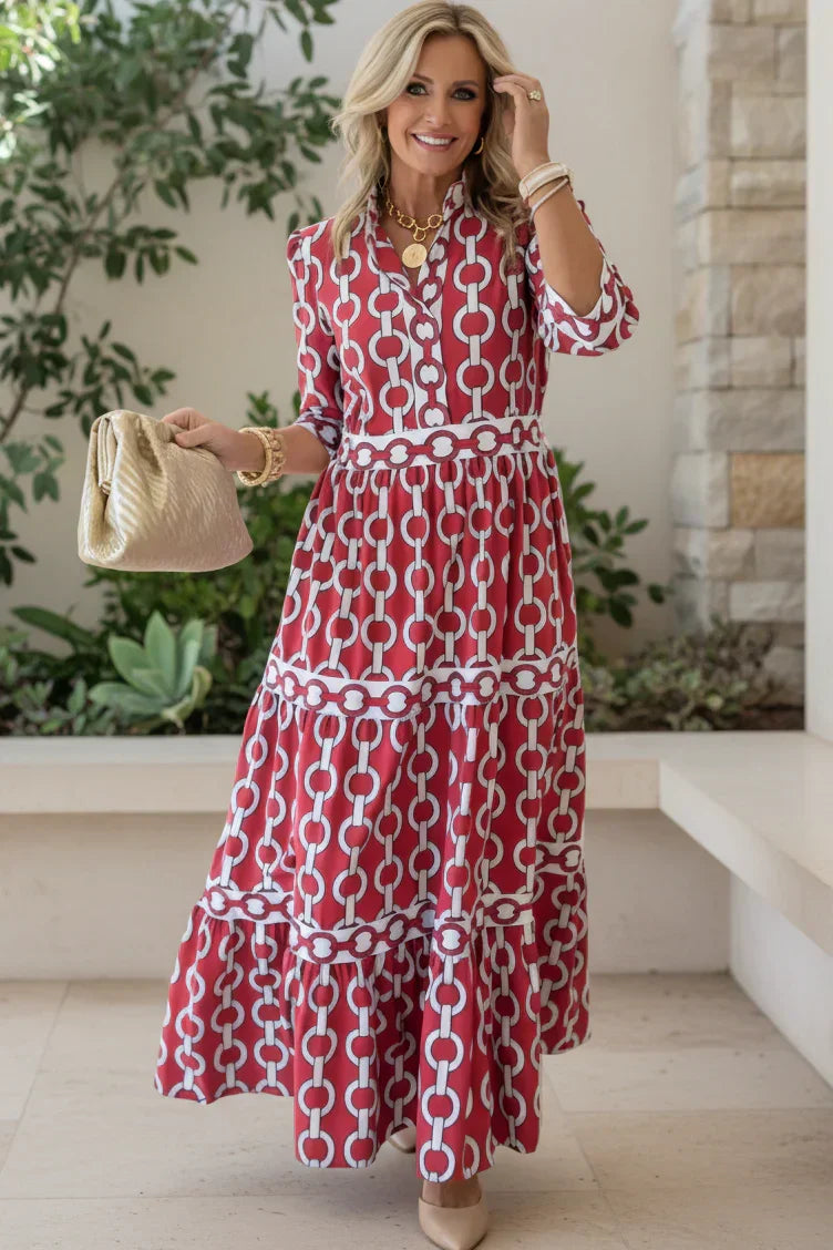 Vestido Patio Mediterráneo | Camisero estampado con falda de niveles