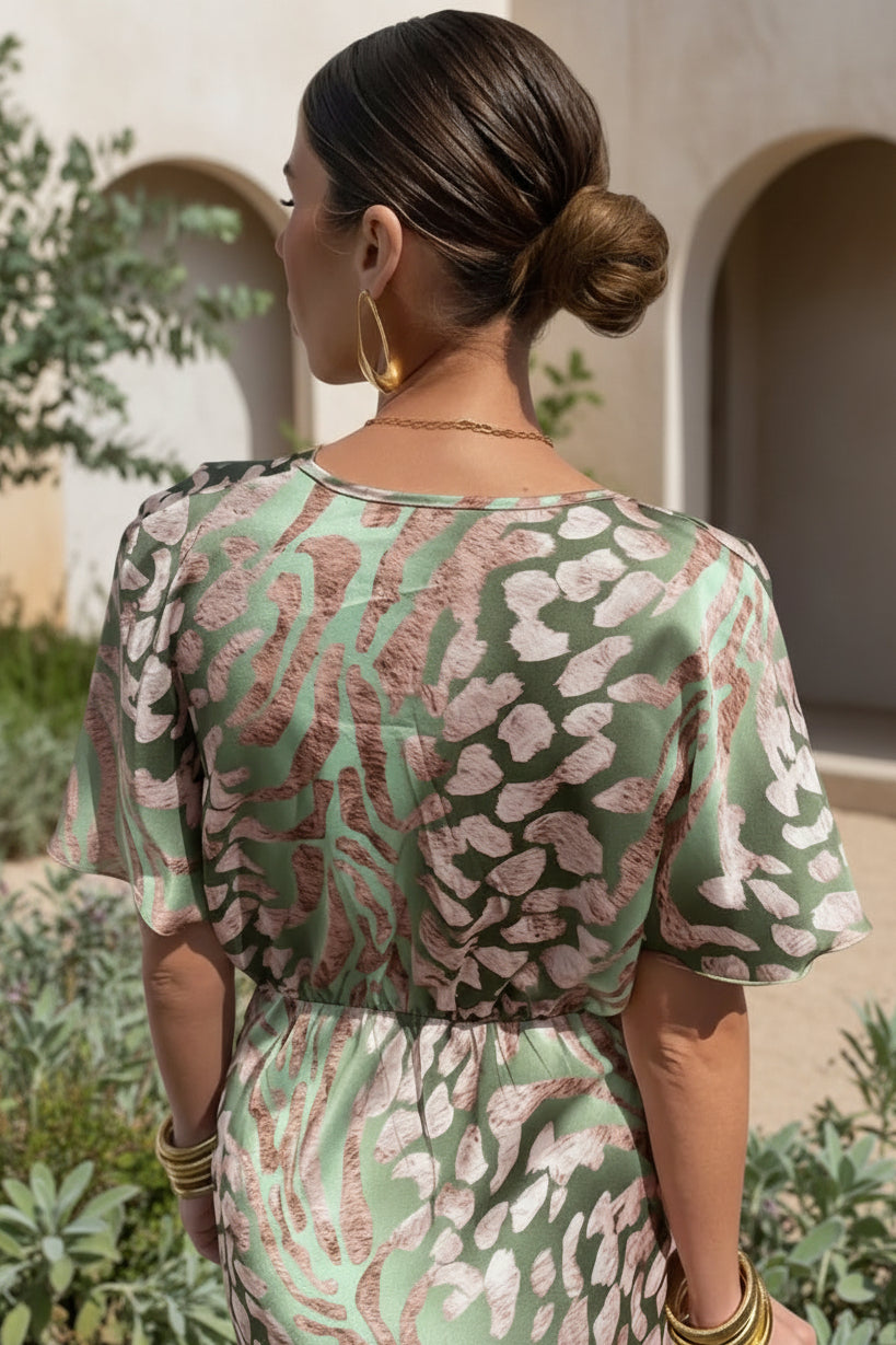 Vestido Nudo Botánico | Escote en V y cintura drapeada