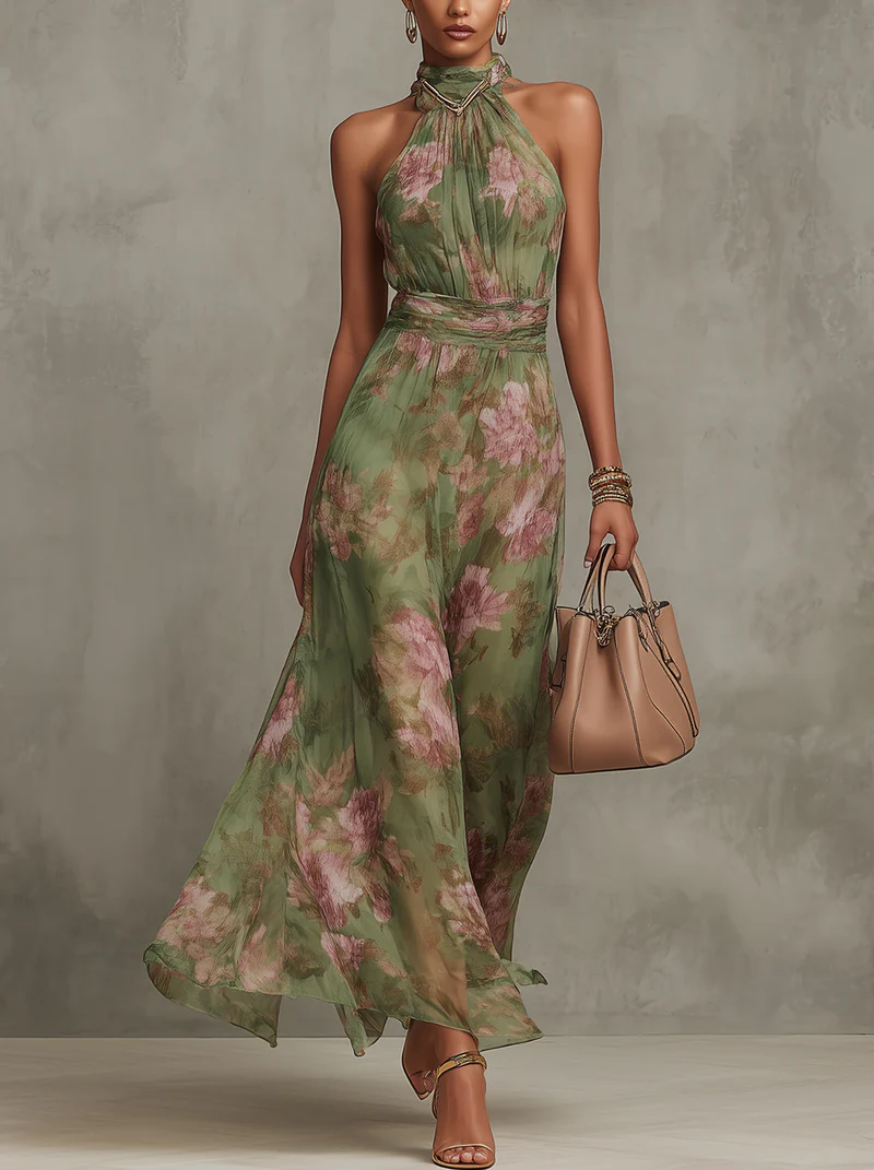 Vestido Jardín de Abril | Flores y escote halter