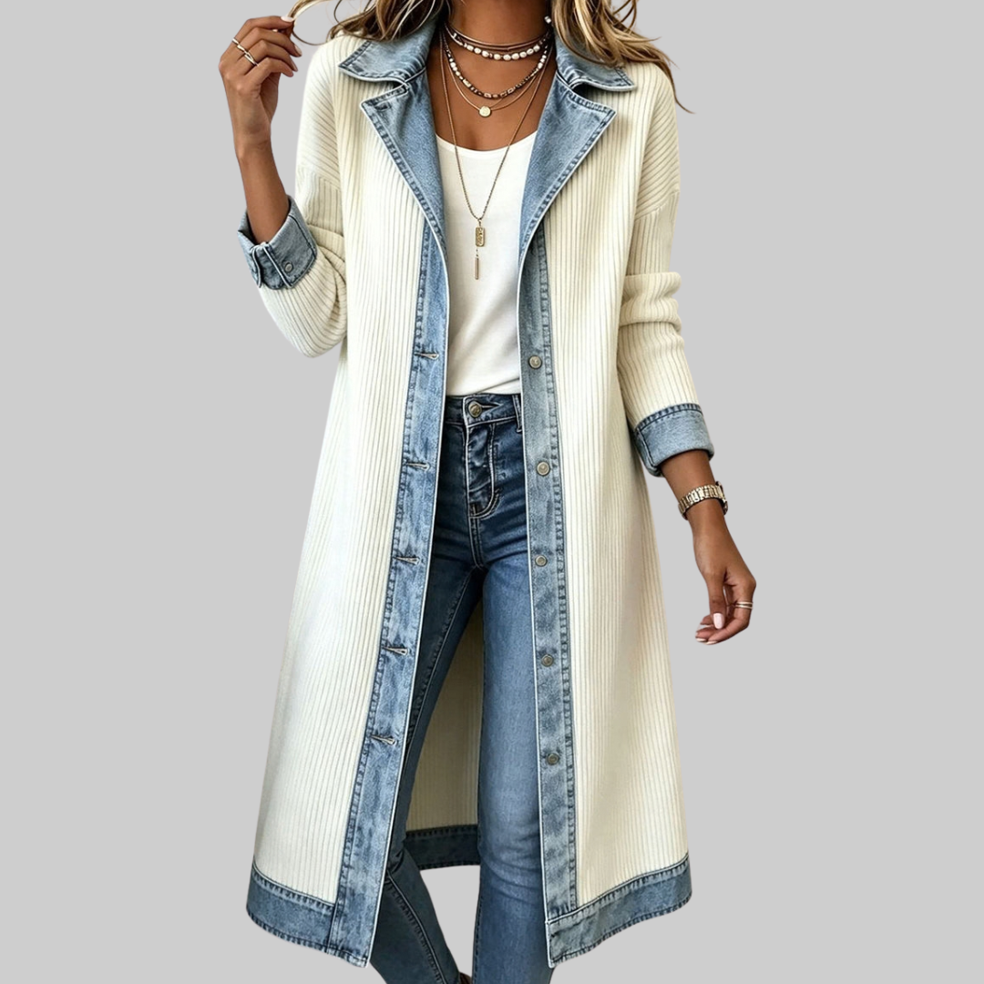 Marina Serena | Chaqueta larga con ribetes en contraste