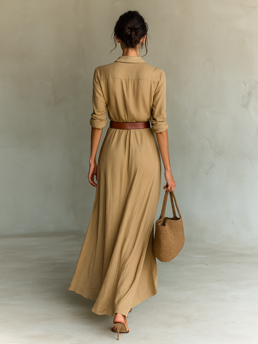 Leonor | Vestido largo de solapas con cinturón