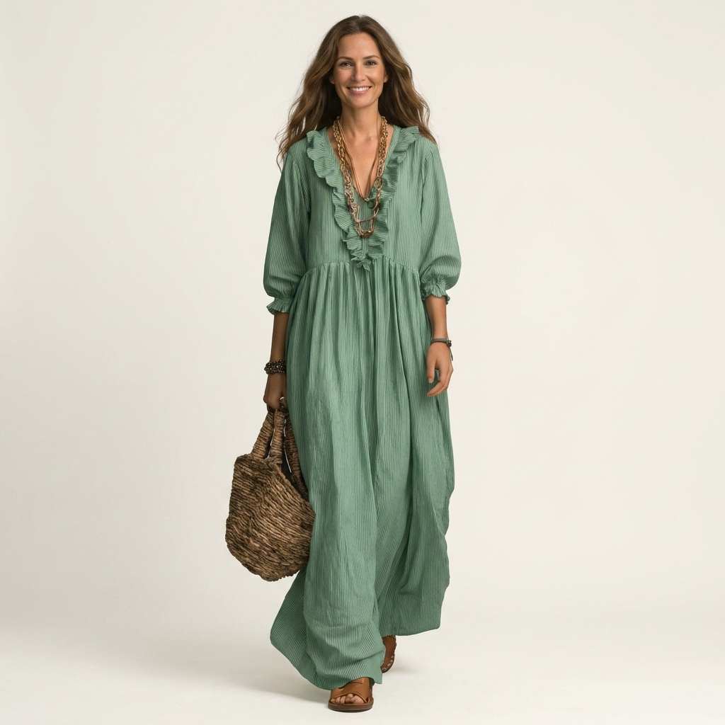 Vestido Costa Azul de rayas y mangas abullonadas