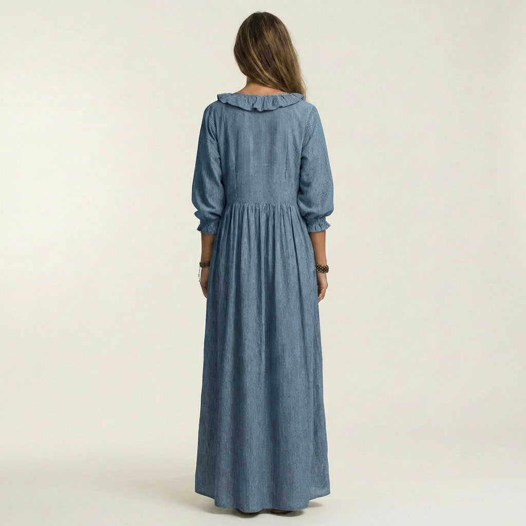 Vestido Costa Azul de rayas y mangas abullonadas