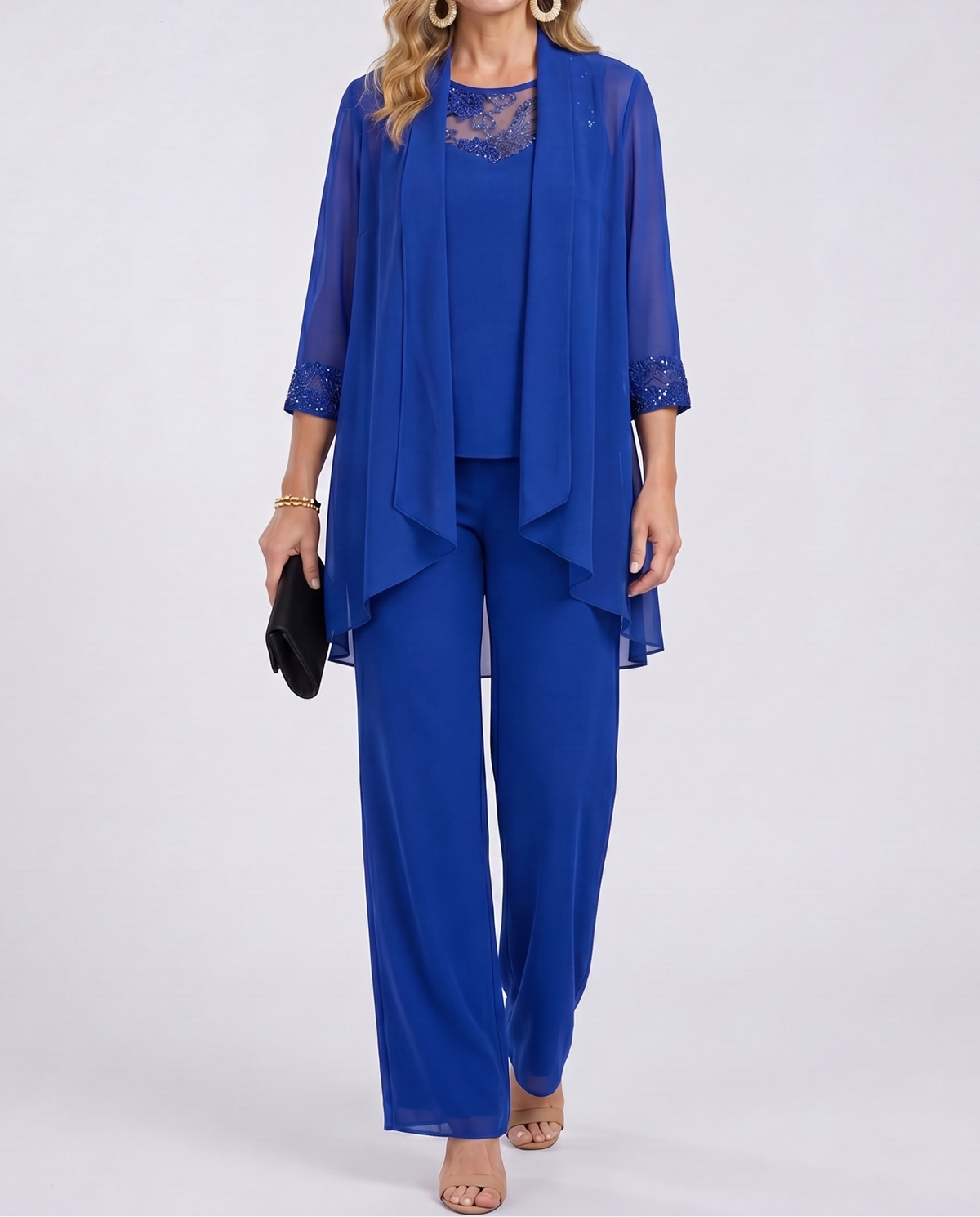 Conjunto Brisa de Gala | Chaqueta abierta, top y pantalón amplio
