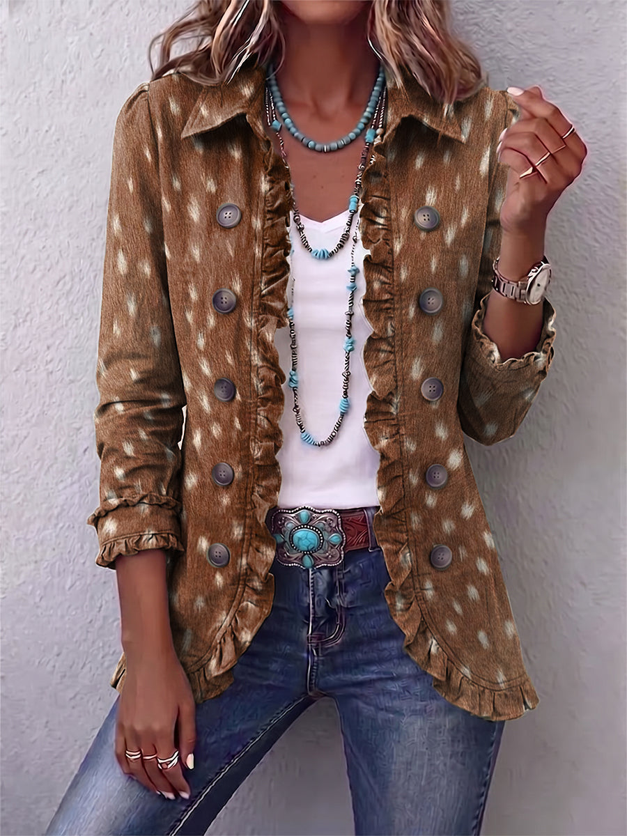 Chaqueta Canela | Estampado animal marrón y volantes