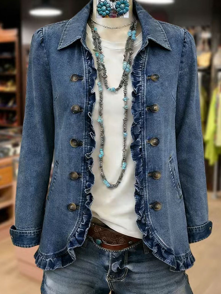 Chaqueta Marisma | Azul con doble botonadura y volantes