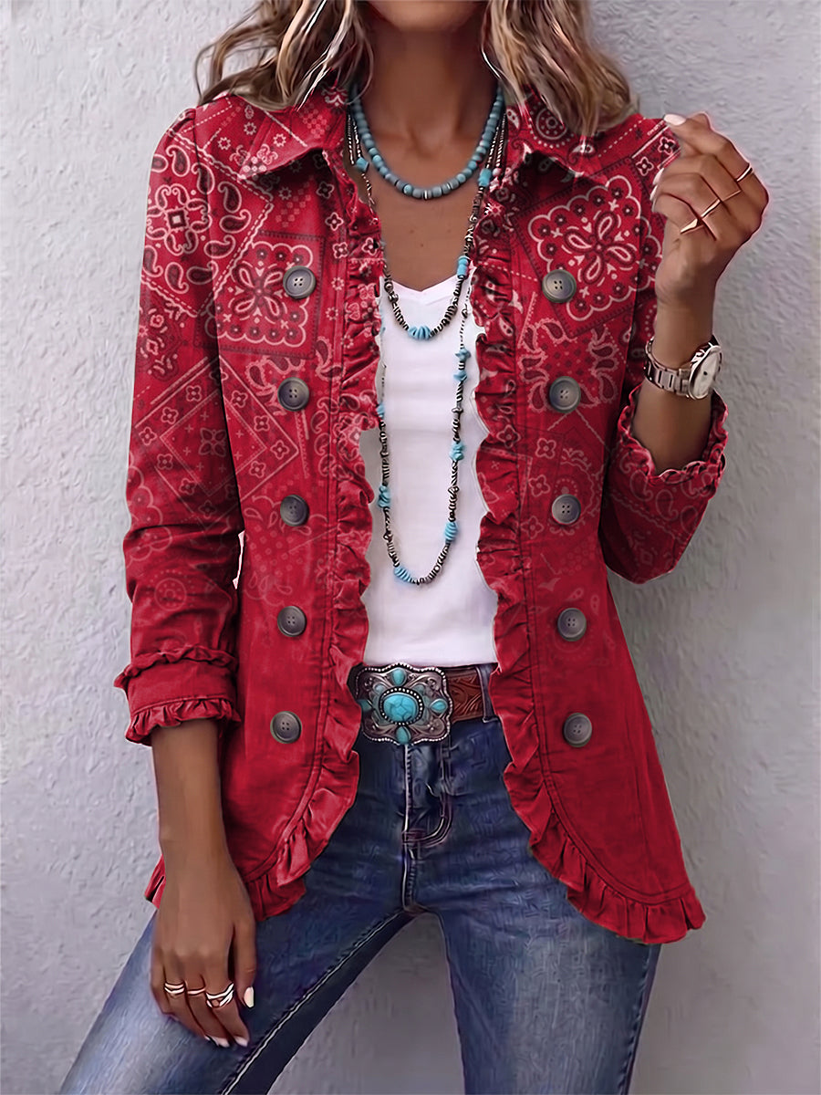 Chaqueta Amapola | Arabescos rojos degradados y volantes