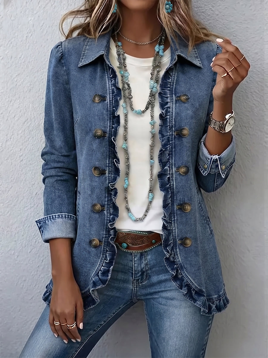 Chaqueta Marisma | Azul con doble botonadura y volantes