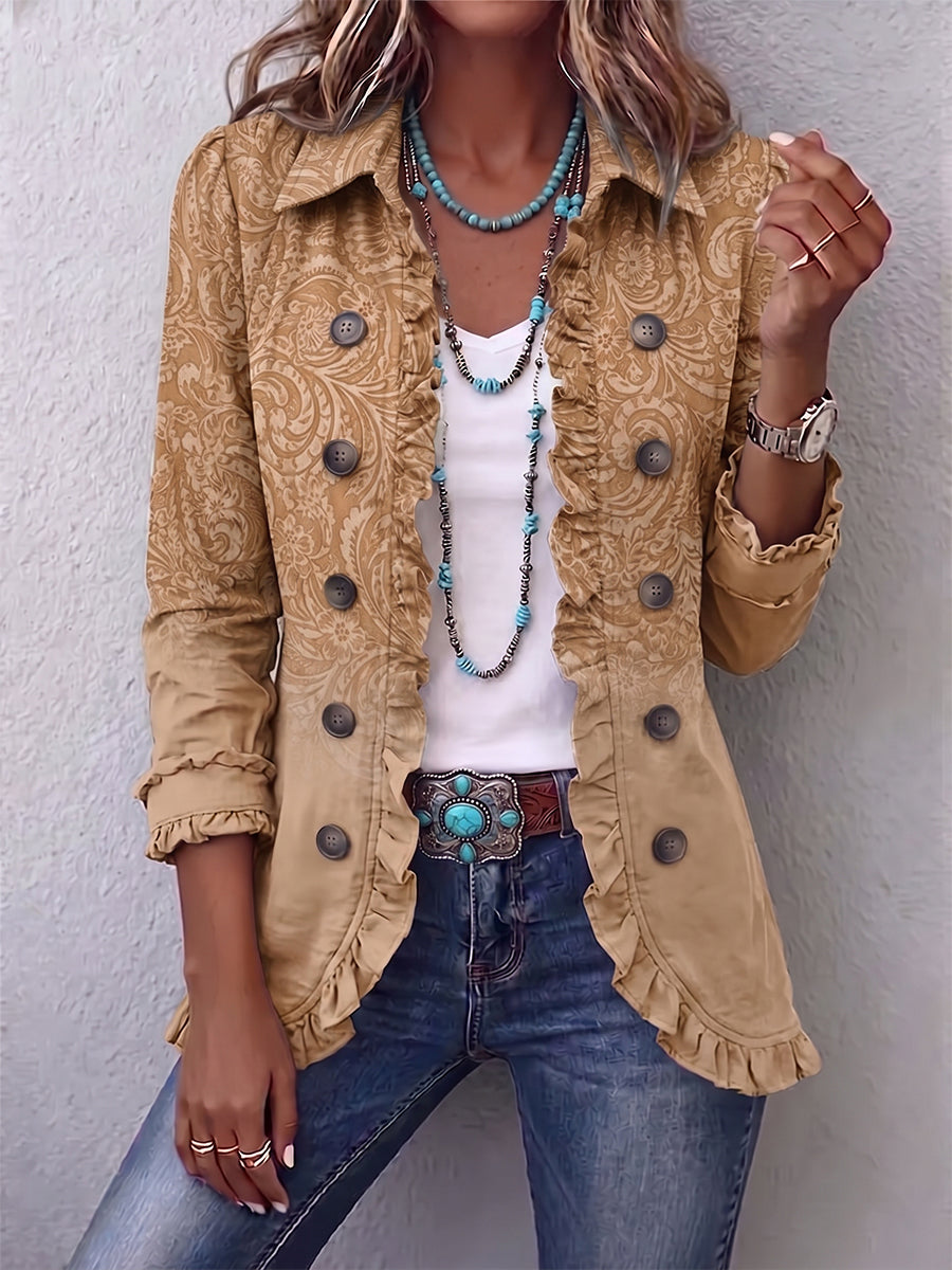 Chaqueta Serranía | Caqui con motivos y volantes