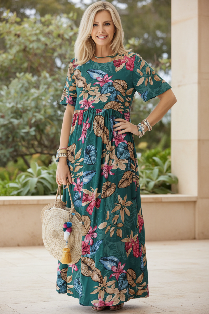 Vestido Veranda en Flor | Manga corta y cintura definida
