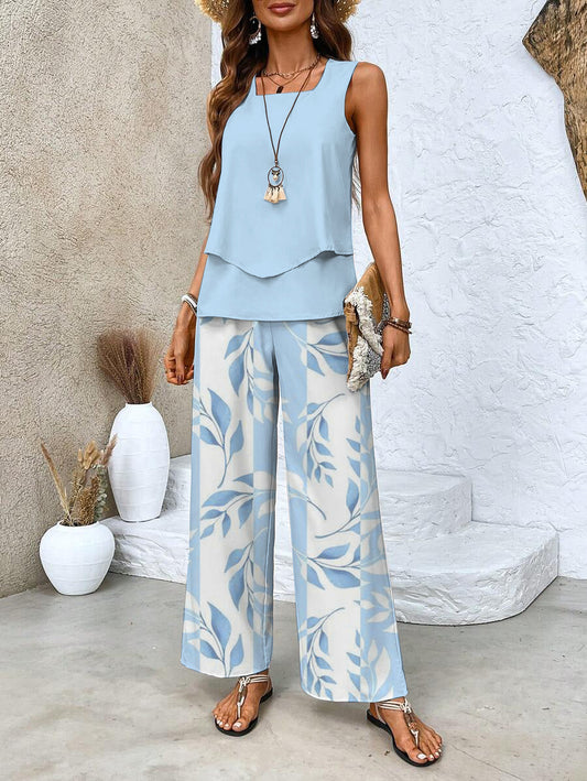 Conjunto Brisa Mediterránea | Blusa fluida y pantalón amplio