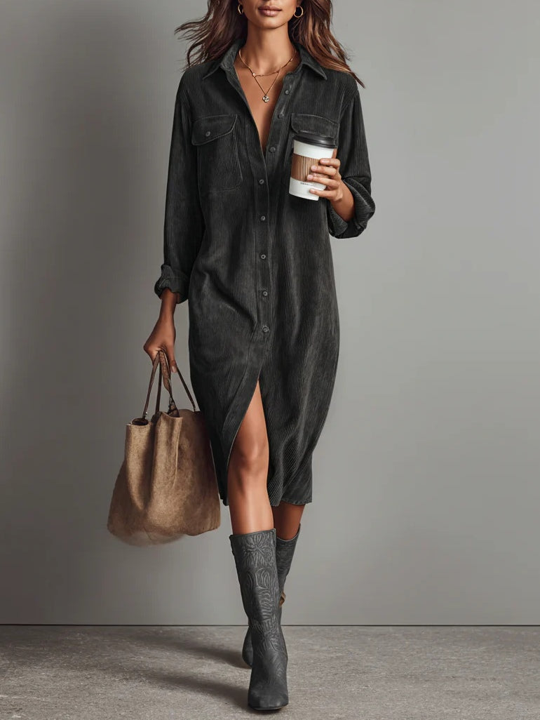 Elisa | Vestido camisero midi con bolsillos