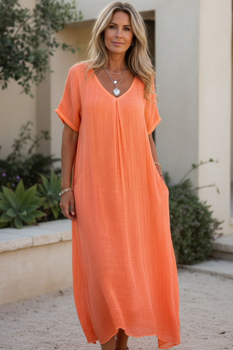 Vestido Tarde de Mandarina | Escote en V y caída holgada