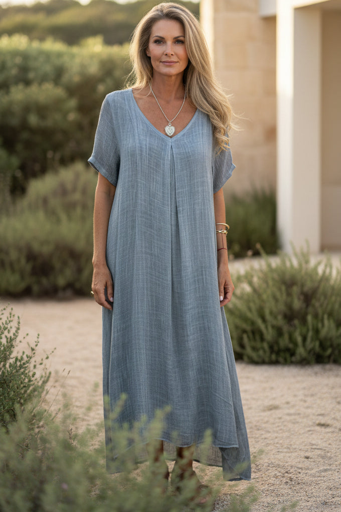 Vestido Tarde de Mandarina | Escote en V y caída holgada