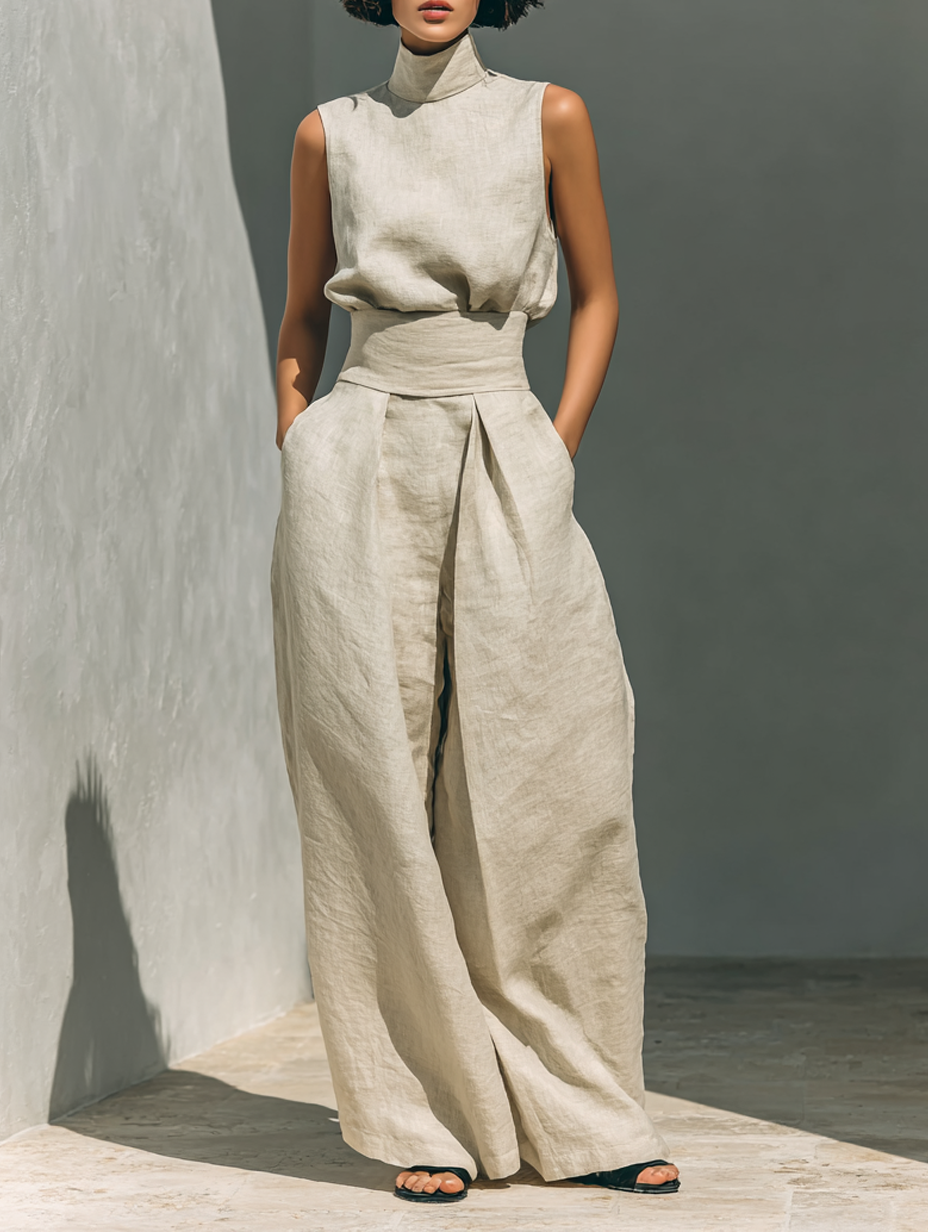 Conjunto Calma Mediterránea | Blusa sin mangas y pantalón amplio