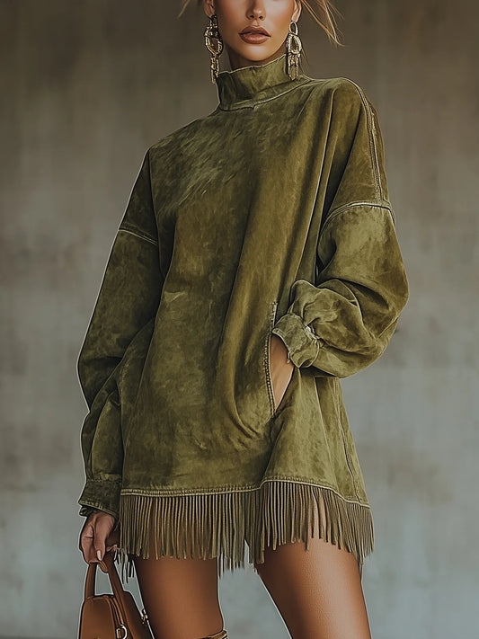 Jimena | Vestido de cuello alto con flecos