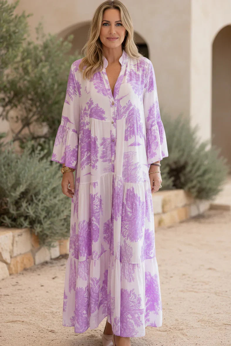 Vestido Bosque de Bruma | Motivos botánicos y mangas acampanadas