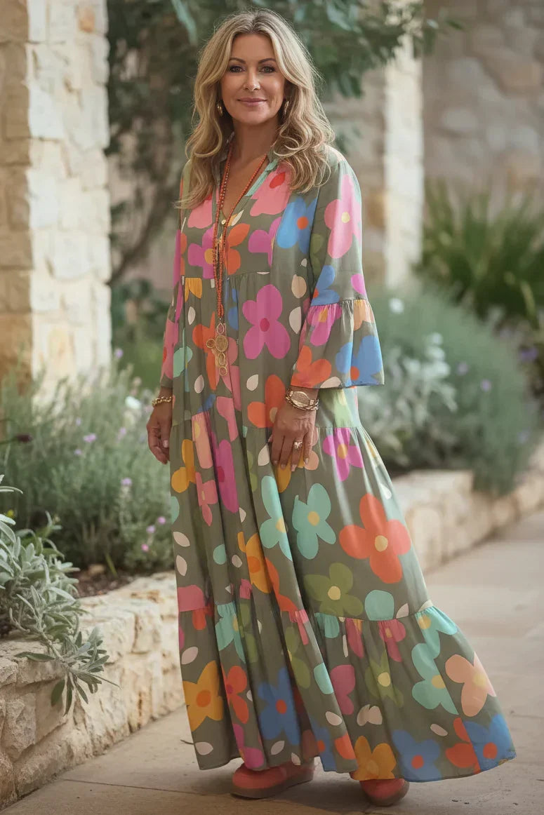 Vestido Jardín de Pinceladas | Flores de color y falda por niveles