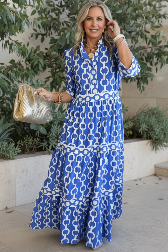 Vestido Patio Mediterráneo | Camisero estampado con falda de niveles