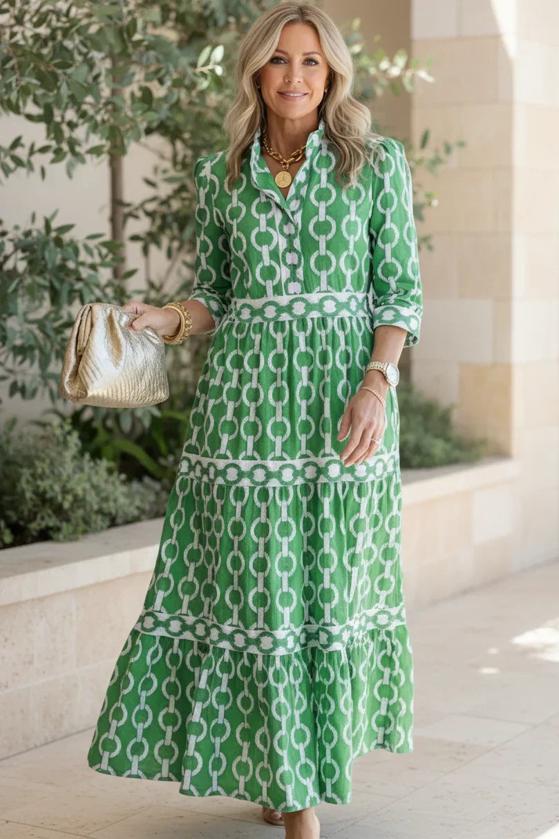 Vestido Patio Mediterráneo | Camisero estampado con falda de niveles