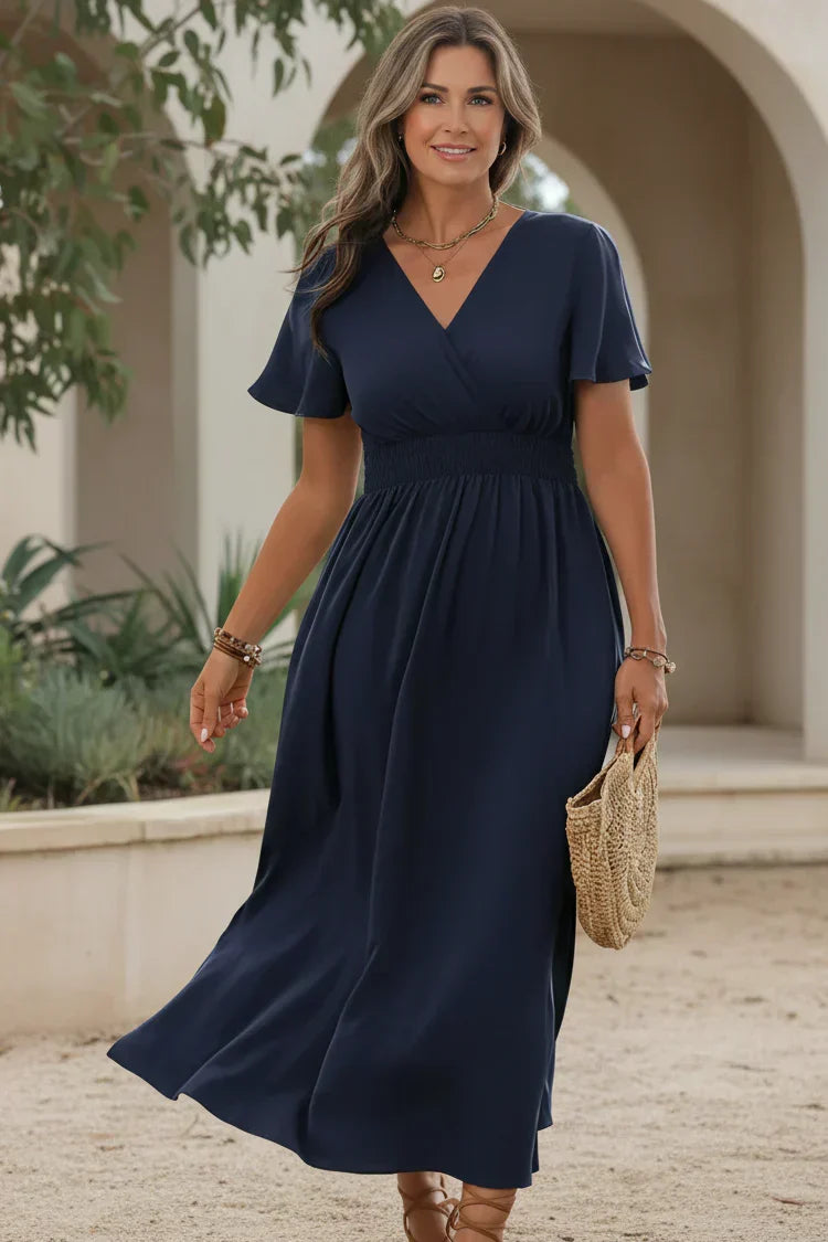 Vestido Sencillez de Noche | Escote en V y cintura alta