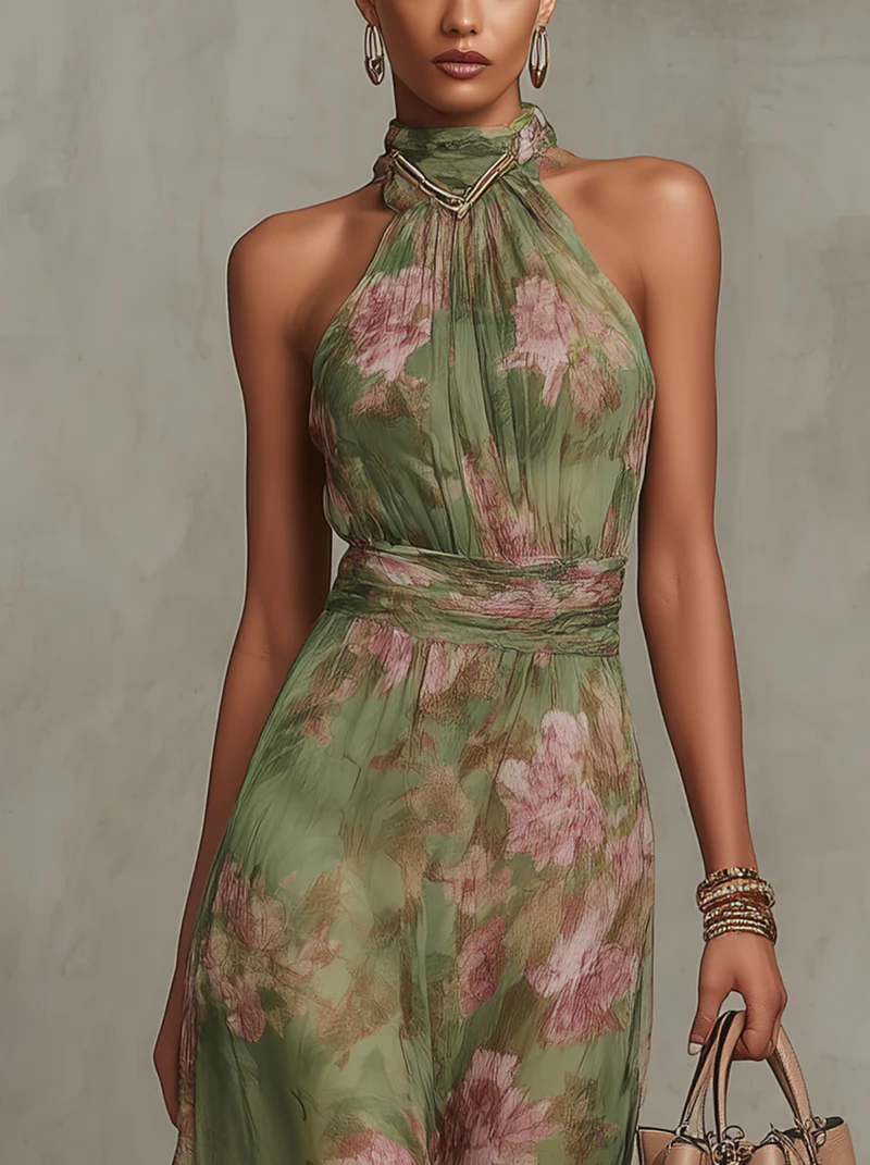 Vestido Jardín de Abril | Flores y escote halter