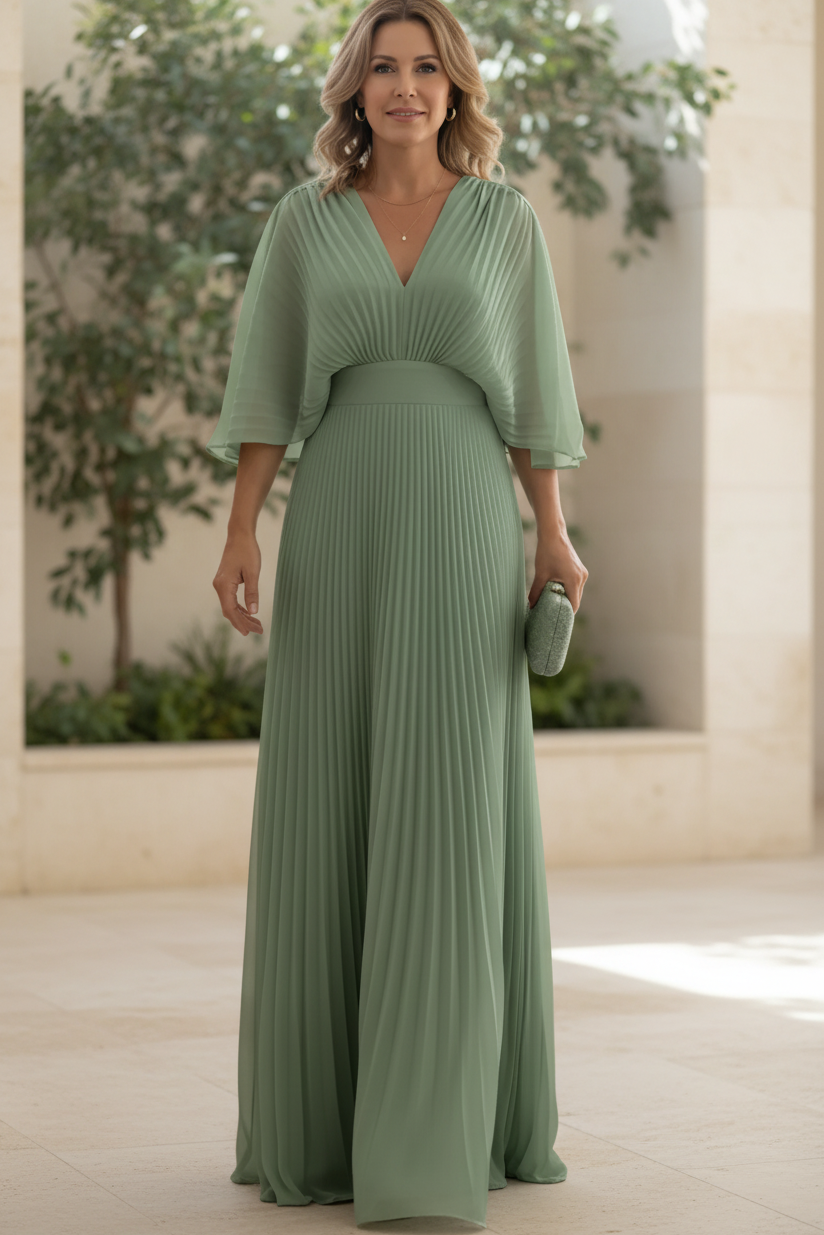 Vestido Gala de Miel | Plisado y mangas de capa