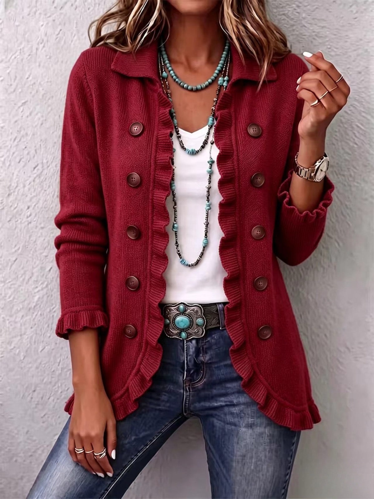 Chaqueta Carmesí | Rojo rubí con doble botonadura