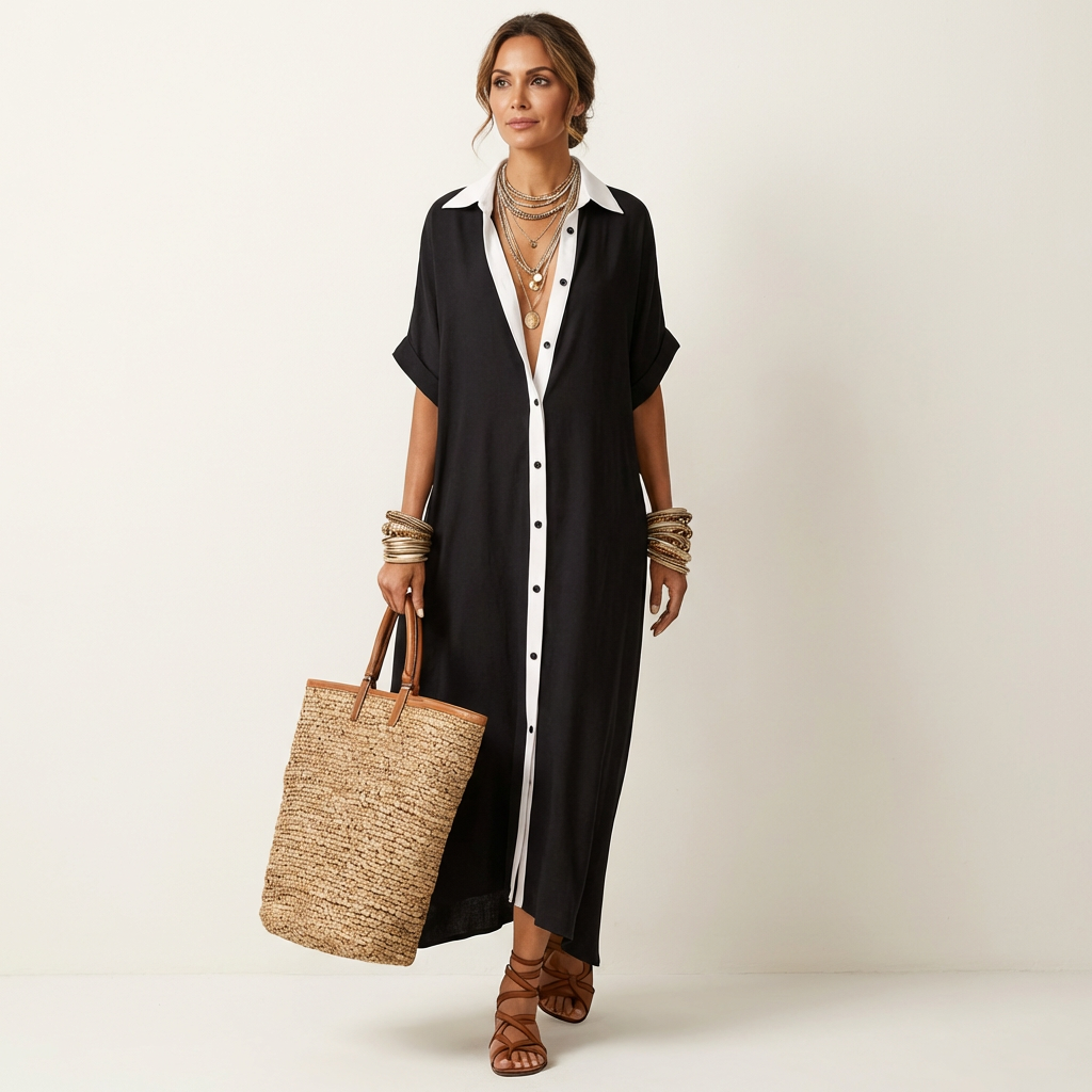 Vestido Sorrento camisero con cuello en contraste