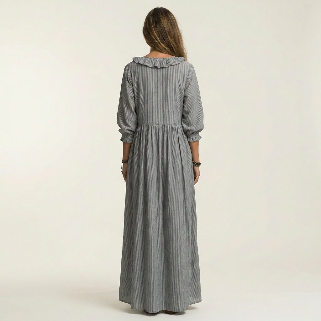 Vestido Costa Azul de rayas y mangas abullonadas