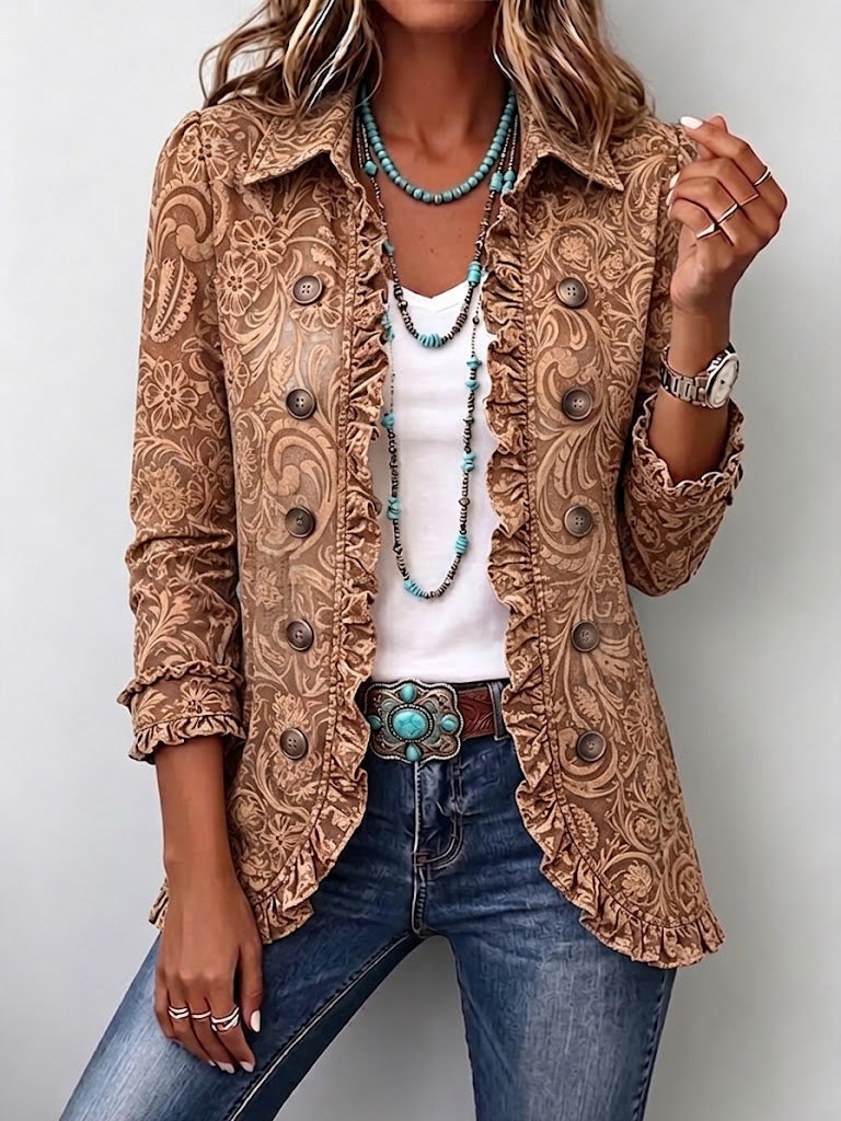 Chaqueta Avellana | Flores marrones y volantes
