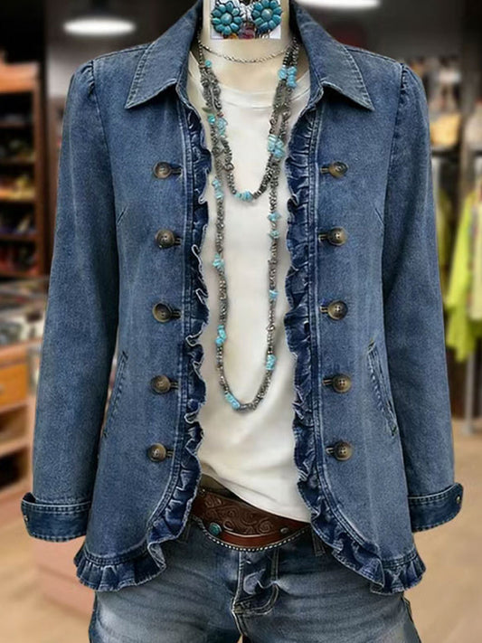 Chaqueta Marisma | Azul con doble botonadura y volantes
