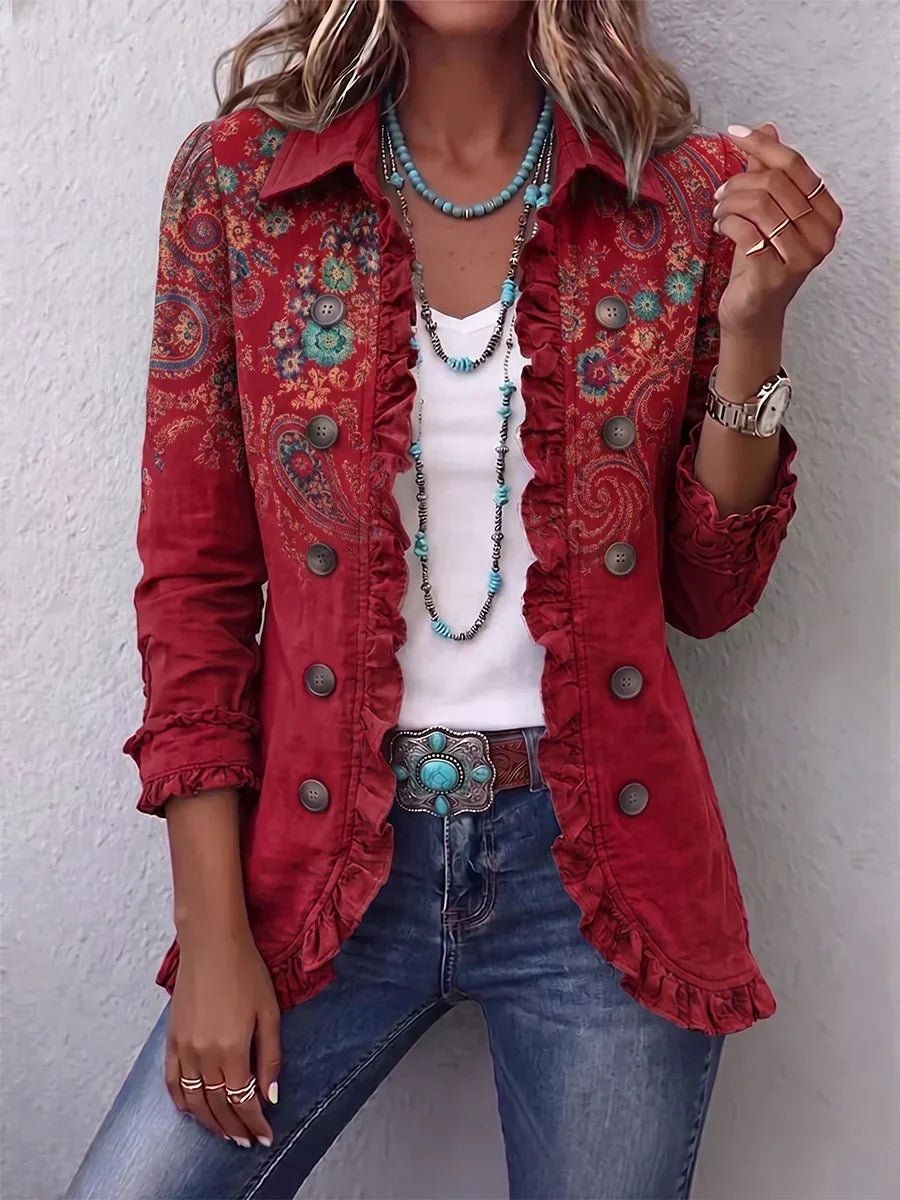 Chaqueta Carmona | Arabescos rojos y volantes