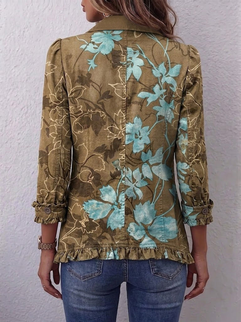 Chaqueta Araceli | Flores oliva y turquesa con volantes
