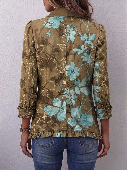 Chaqueta Araceli | Flores oliva y turquesa con volantes