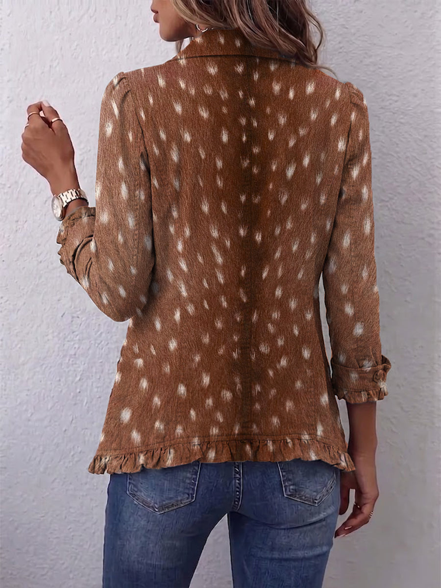 Chaqueta Canela | Estampado animal marrón y volantes