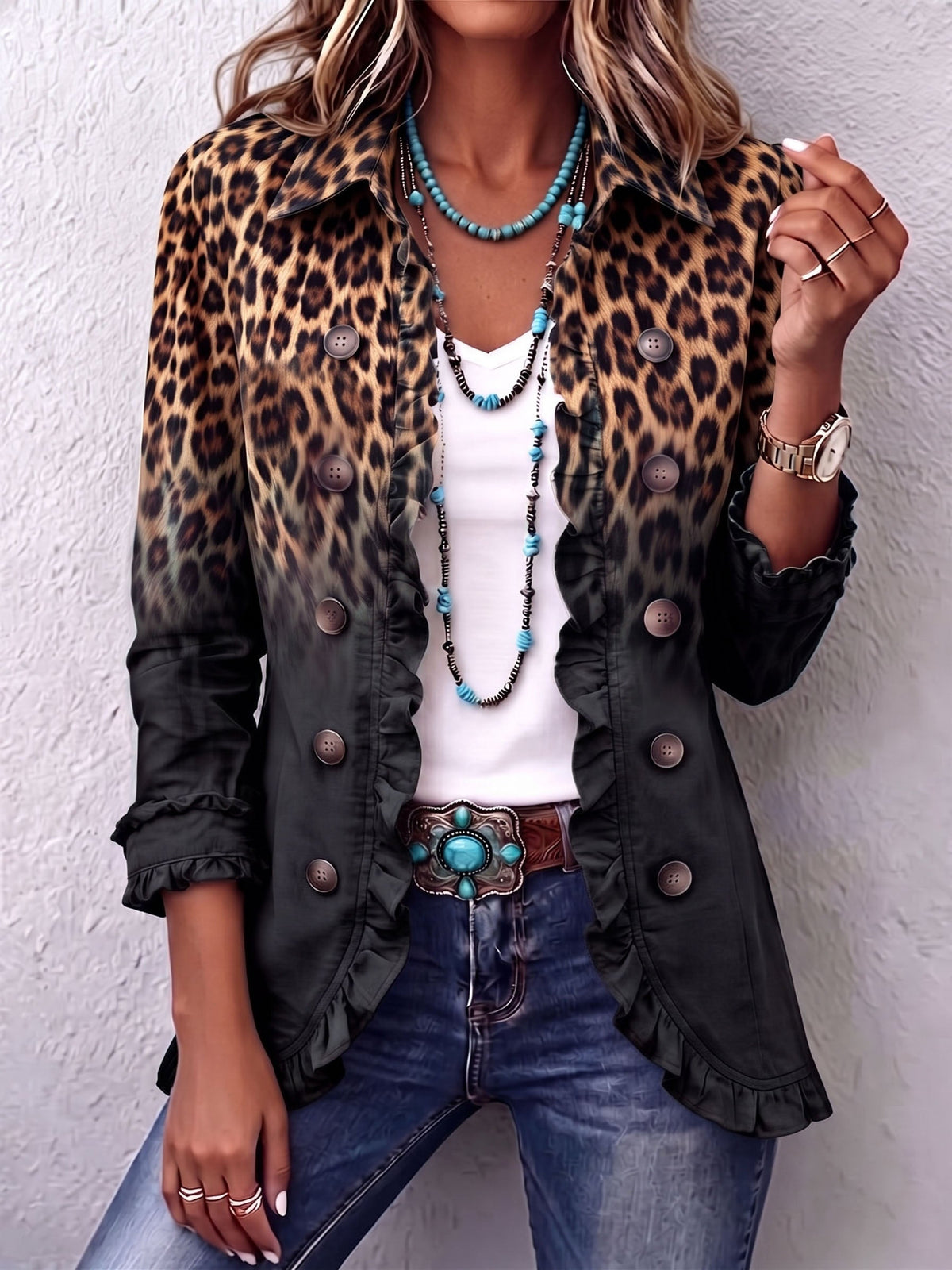 Americana Azabache | Leopardo antracita y volantes