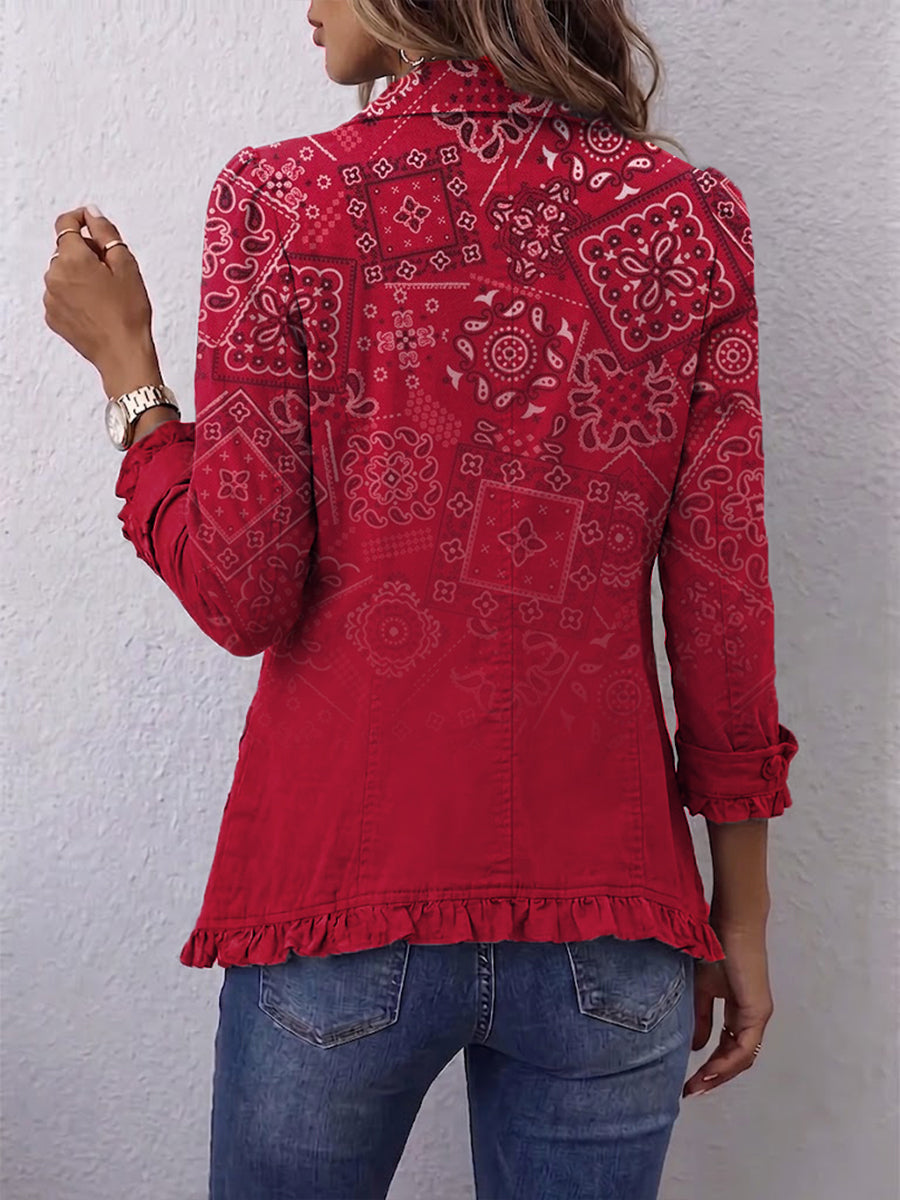 Chaqueta Amapola | Arabescos rojos degradados y volantes